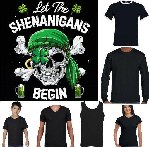 ST PATRICKS DAY T-SHIRT Shenanigans Paddys Irish Funny Skull Pirate Biker Top S