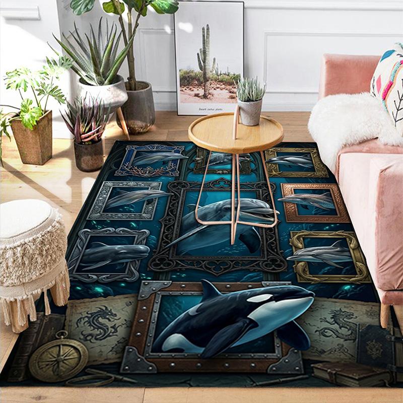 Marine Life Pattern Rug Floor Mat for Living Room or Bedroom Soft and Comfortable Carpet a Gift for Birthday and Holiday.