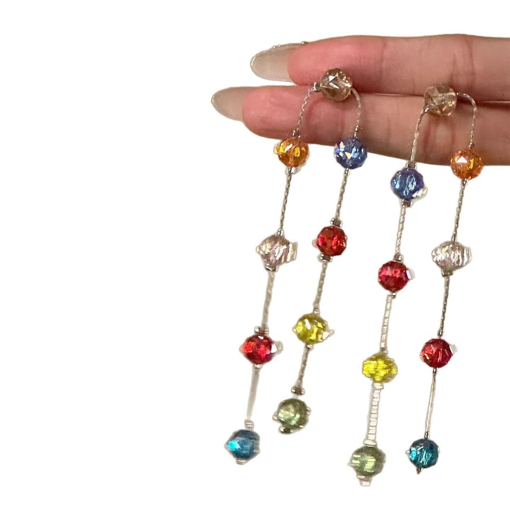 Exquisite Silbernadel Bunte Glasquaste Ohrstecker: Personalisierte Modische High-End-Accessoires für Damen