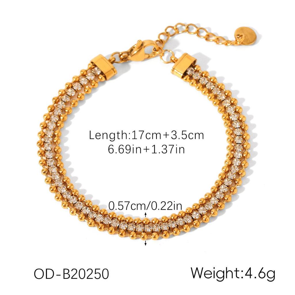 18K Gold-Plated Diamond-Studded Stainless Steel Bangle – Light Luxury Zircon Autumn/Winter Bracelet for Women