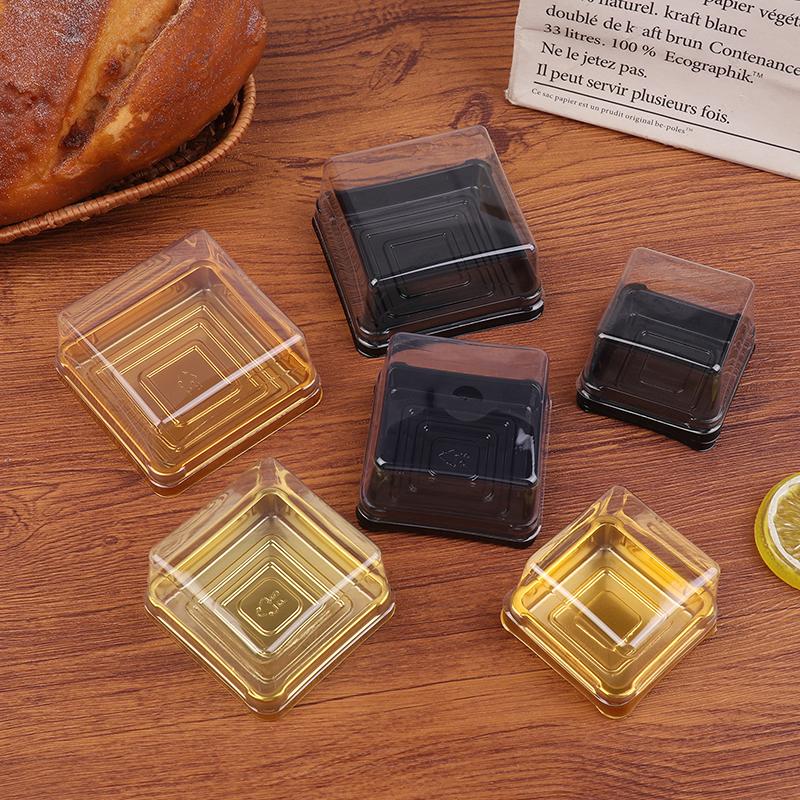 M-50Pcs Dessert Egg-Yolk-Puff BoxTransparent Square Plastic Muffin Packaging Boxes Moon Cake Container Baking Food Packing