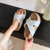 Flat Bottom Cross with Small Fragrant Wind Cool Slippers Women Wear Retro Versatile Word Lazy Beach Cool Slippers In Summer