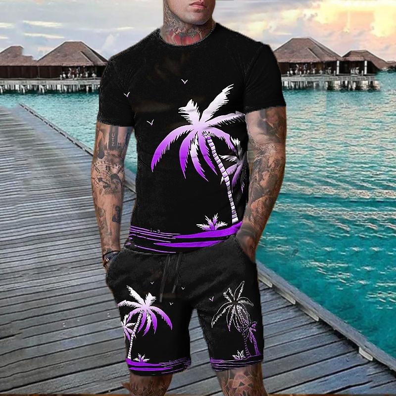 

Men s Graphic Coconut Tree 2pcs Tees sets Shorts and T Shirt Set T-Shirt XXS