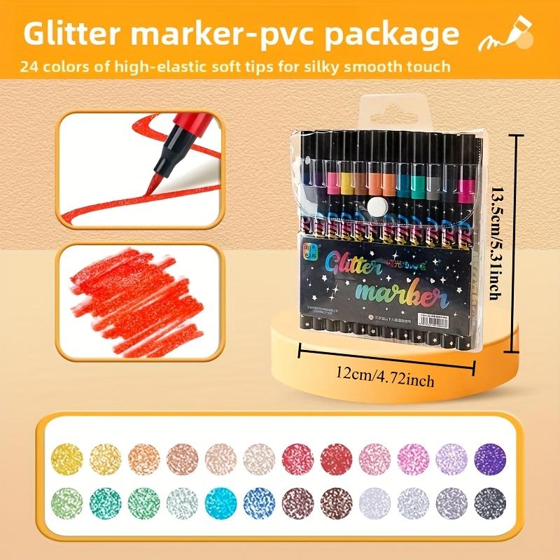 48 Renkli Simli Keçeli Kalemler - Simli Uçlu Neon Parlak Floresan Simli Kalemler, Yağ Bazlı Mürekkep, Orta Uç