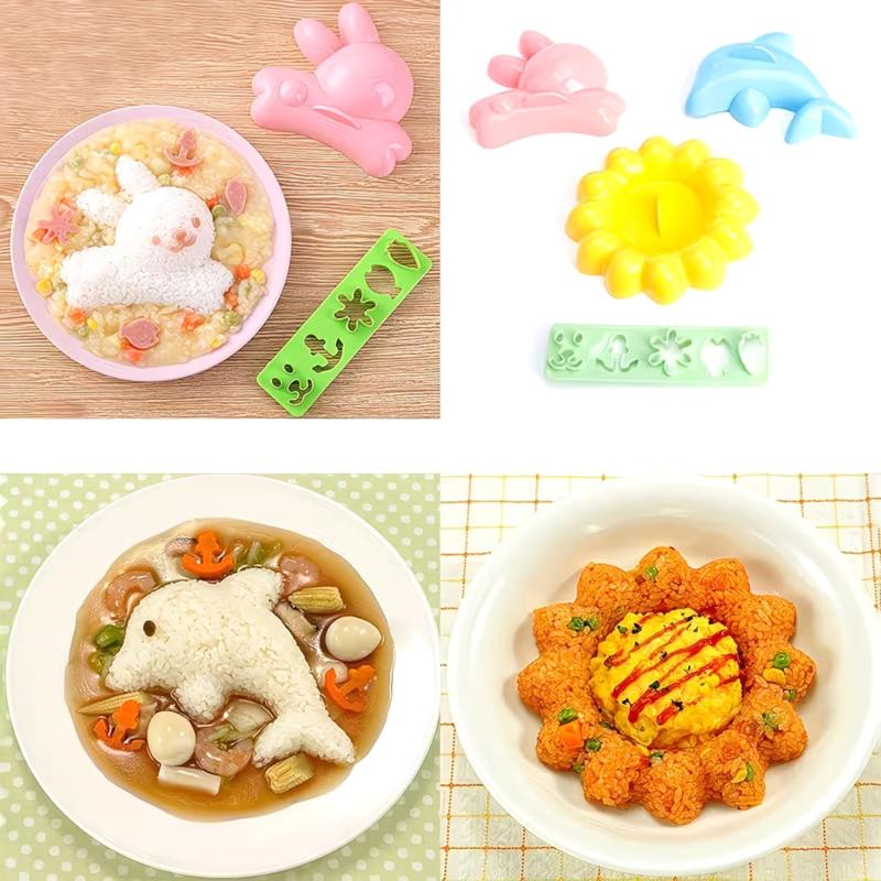 4-delt Kanin og Delfin Ris- og Grøntsagsrulleforme, Køkken DIY Bento Ris- og Grøntsagsrulle Sushiforme
