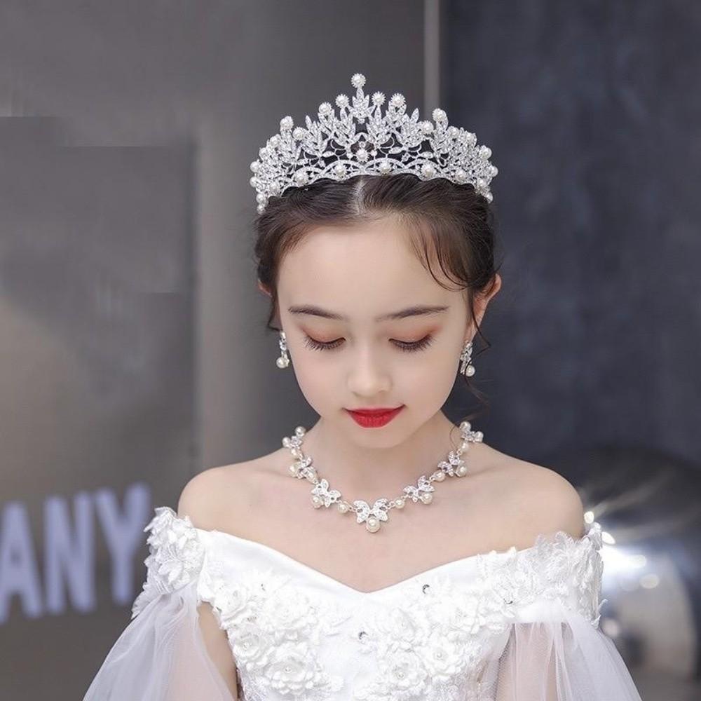 Silver Rhinestone Tiara Gold Pearl Tiaras Temperament Bride Crown  Princess