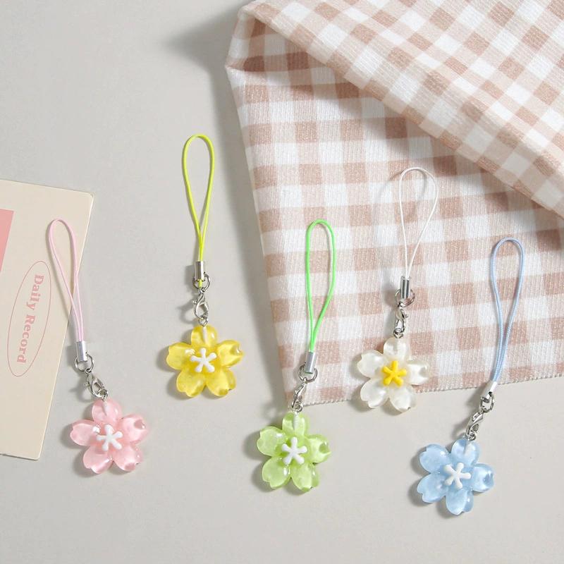 Colorful Resin Flower Phone Chains for Women Korean Style Fresh Cute Transparent Bag Key Pendant Best Friend Compact Accessory