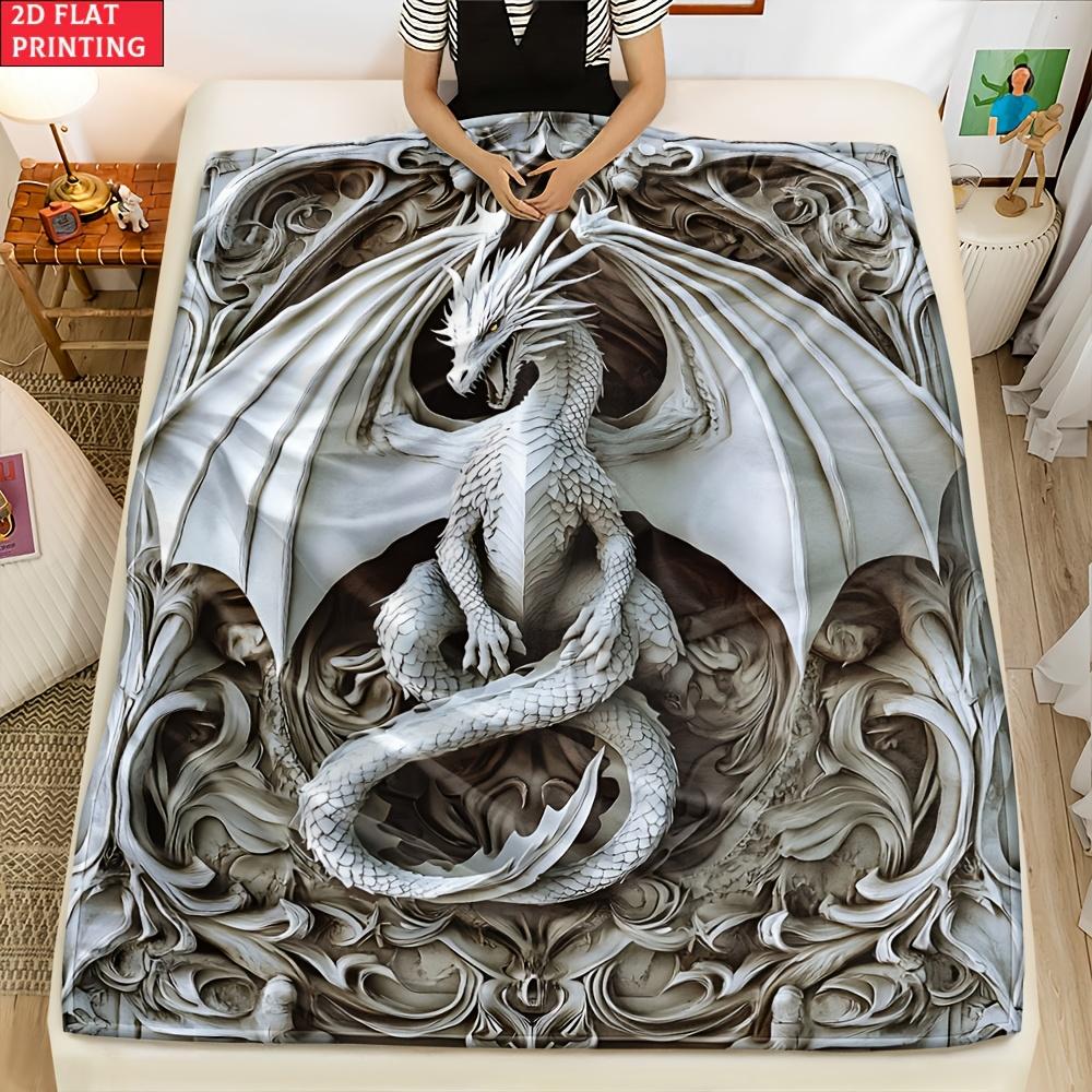 White Dragon Stone Texture Print Decorative Throw Blanket for Sofa, Bed, Home Decor, Office, Travel, and Camping