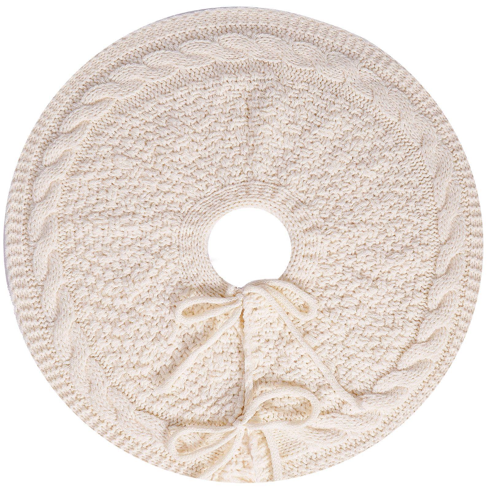 

2025 Новый коврик под елку Белый вязаный День Рождества Гостиная Основание рождественской елки Декоративные принадлежности 46x46cm белый