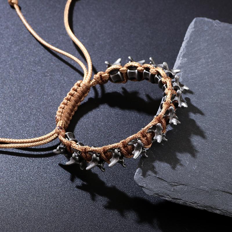 Punk Hip Hop Style Men'S Handmade Woven Alloy Keel Bracelet Adjustable Size Hand Accessory