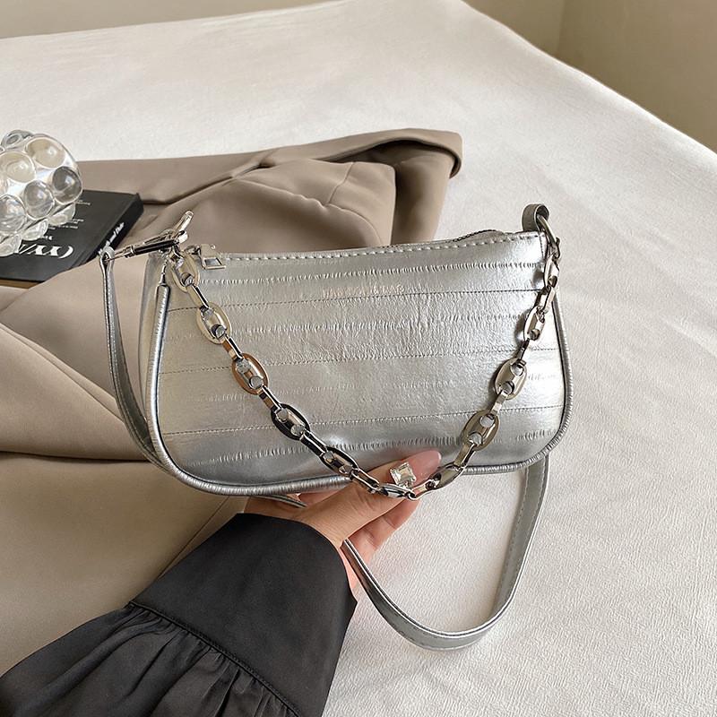 

Trendy Small Square Shoulder Bag For Women In Black White Or Silver With Soft Pu Material срібний