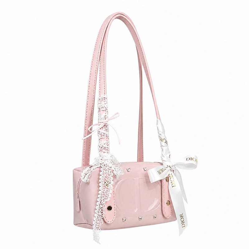 Dior DIY Style Cosmetic Bag Leather Pink Heart Ballet Niche Trendy High-end Cute Simple Fashion Versatile Exquisite Portable 15*11*8cm