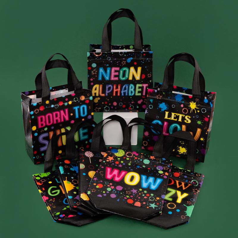 12/30pcs Waterproof Black Non-woven Fabric Bags Packaging Clothes Snack Candy Toy For Baby Shower Kids Party Weeding Decoration