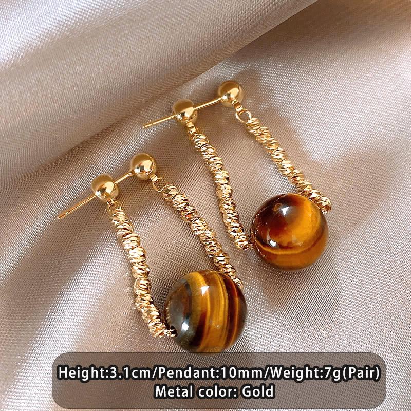 

Maillard Round Tiger Eye Stone Pendant Gold Color Beaded Chain Hanging Earrings 2026 New Jewelry Fashion Accessories for Womens