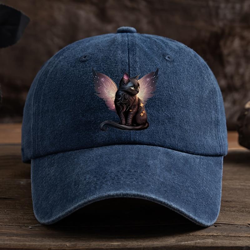 Retro Black Cat Wing Printed Baseball Cap for Men and Women, Suitable for Daily Leisure, Outdoor Sun Protection