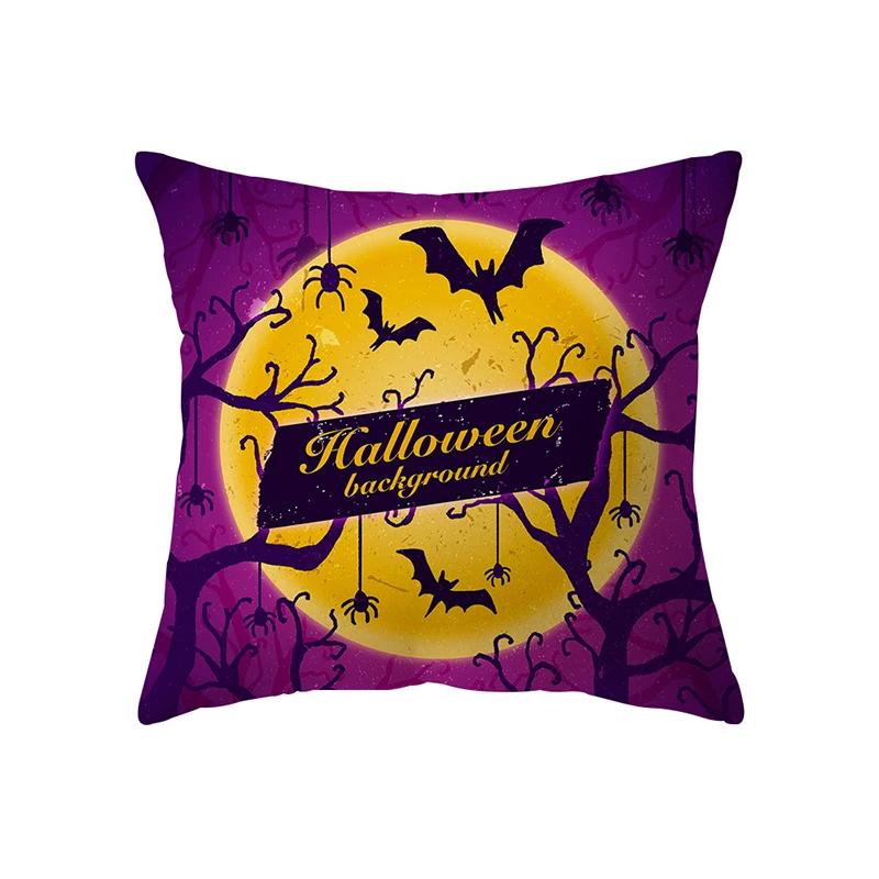 Gruseliges Halloween Kürbis Fledermausdruck Muster Kissenbezug Heim Wohnzimmer Sofa Dekoration Quadratisches Polyester Kissen