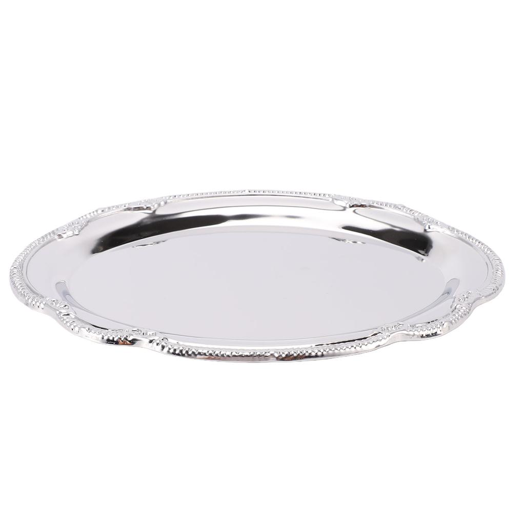Silver Serving Tray Stainless Steel Oval Mirror Elegant Vintage Decorative Appetizer Platter for Buffet Wedding Party