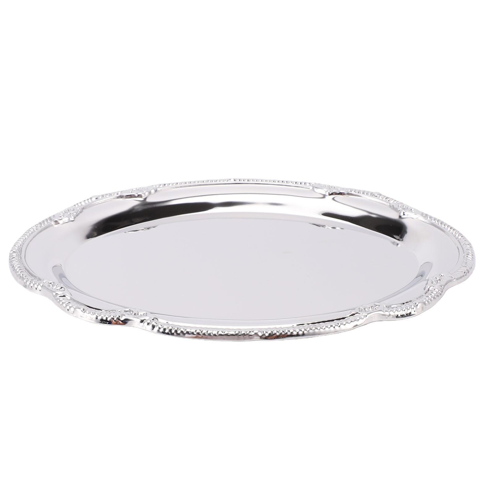 Koogeelife Silver Serving Tray Stainless Steel Oval Mirror Elegant Vintage Decorative Appetizer Platter For Buffet Wedding Party