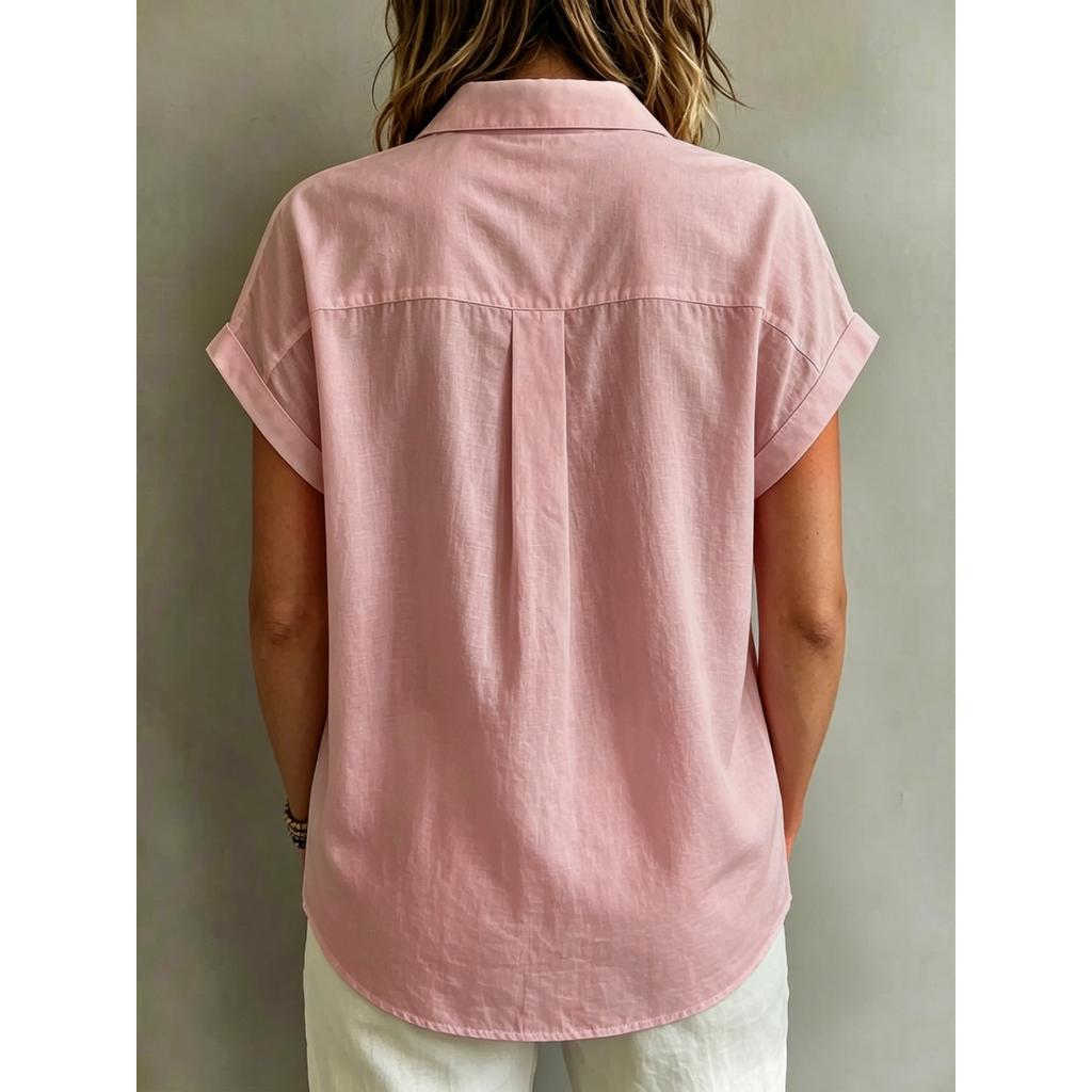 Women's V Neck Loose Slimming Button Down Pleated Blouse Casual Shirt Top