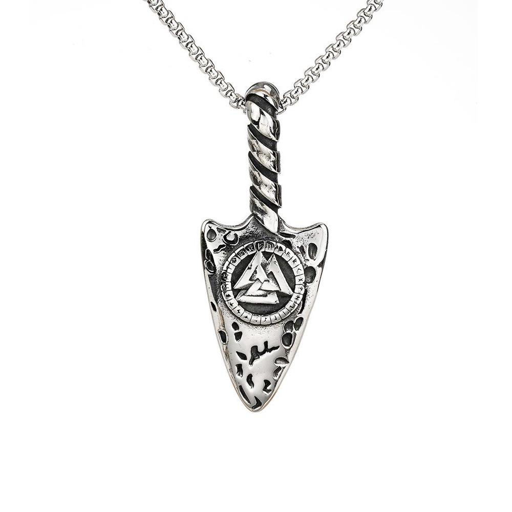 Men's Stainless Steel Necklace Triangle Standard Viking Rune Titanium Steel Pendant Nordic Jewelry