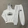 Corteiz Classic Series Ship Print Logo Thin Plush Loop Hooded Sweater, Trendy Men's and Women's Casual Sweatpants