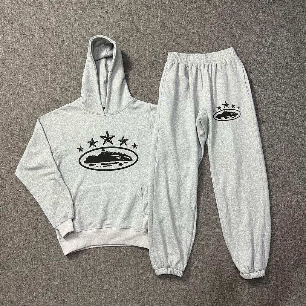 Corteiz Classic Series Ship Print Logo Thin Plush Loop Hooded Sweater, Trendy Men's and Women's Casual Sweatpants