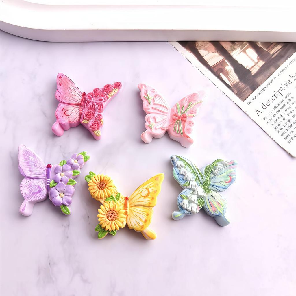 Mini Resin Flower & Butterfly Hair Clips DIY Kit with Stickers and Glue