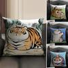 Cute Tiger Fashion Cushion Cover Natural Linen Organic Fabric DoubleSided Printing Sofa Home Decor Gift Pillow Case