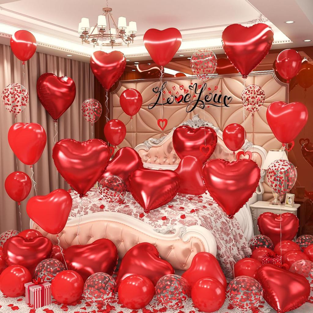I Love You/Red Heart Love Foil Balloon 1000Pcs Rose Petals for Wedding Anniversary Valentine Day Romantic Special Night Party 5