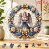 2D Flat Acrylic Puzzle Sun Catcher 83pcs, Blue Satin Ribbon White Rose Long Hair Angel Bible Theme Sun Catcher Puzzle, Home Garden Decoration, Suitabl