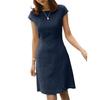 Women Summer Dress Round Neck Short Sleeve Pure Color V-shaped Back Zipper A-line Slim Fit Above Knee Length Daily Commute Mini Dress