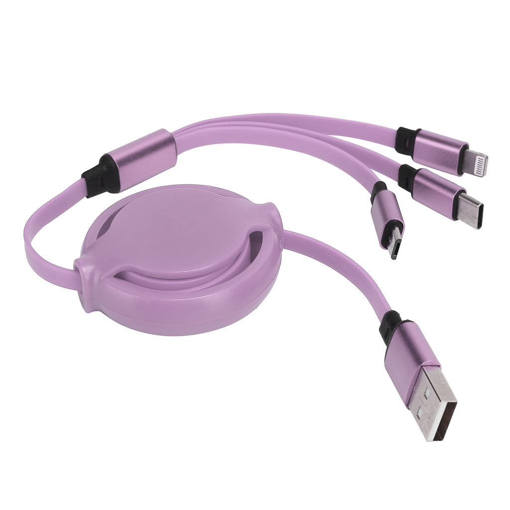 3 in 1 Multi Retractable Charger Cable 3A with TypeCfor IOSfor Android Connector(Purple )