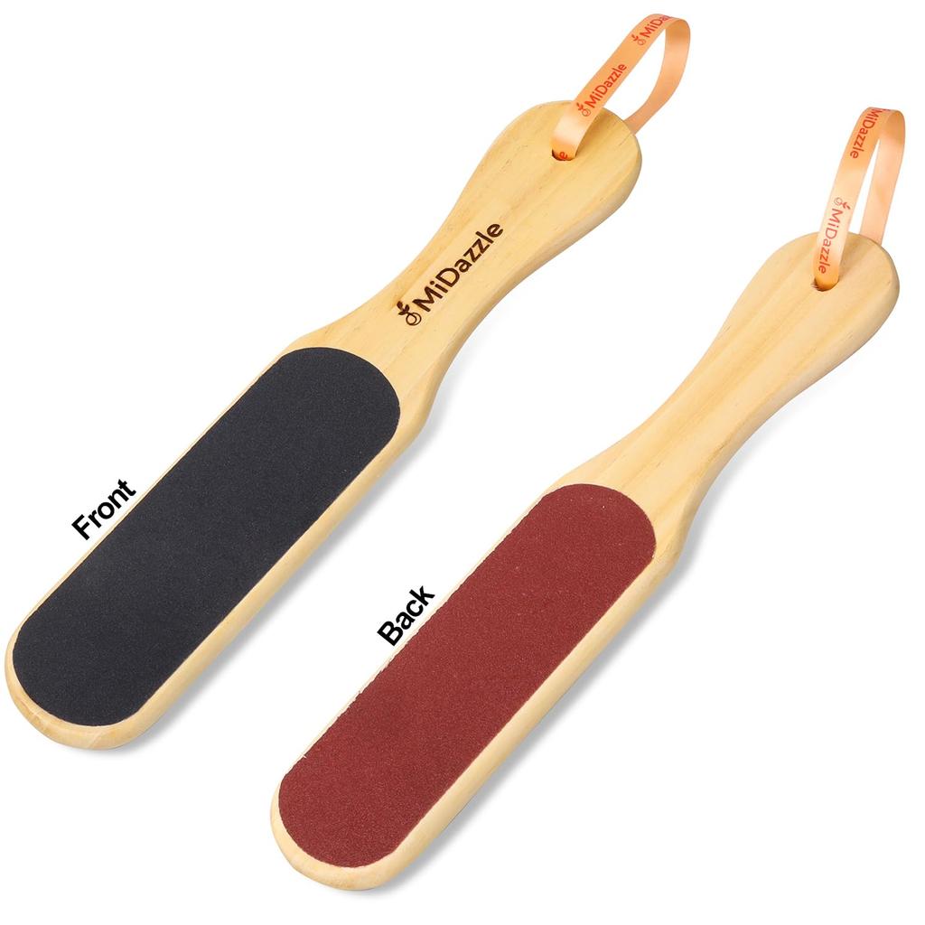 Midazzle Double Sided Foot File Scrubber | Dead Skin & Callus Remover | Feet Scraper | Pedicure Tool with Wooden Handle (MIFF5201)