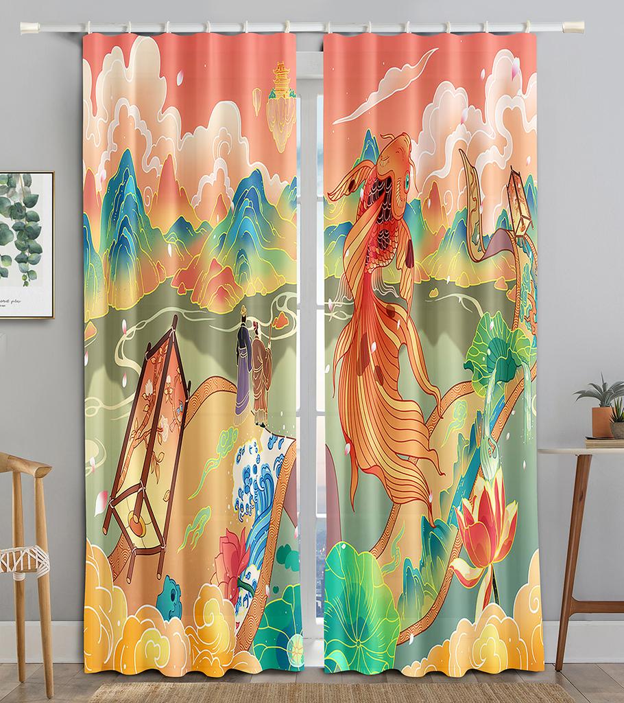 Chinese Traditional Festivals ColorfulBlackout Window Area Curtain Piece Living Interior Room Bed Chamber Bathroom Kitchen Door Storage Cabinet D