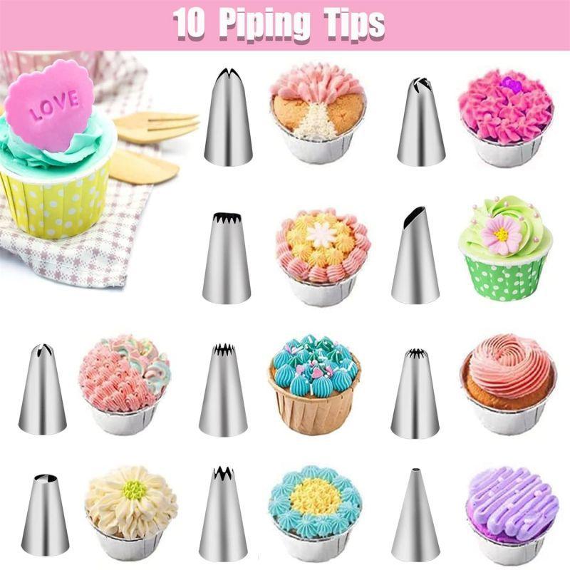 Piping Bags and Tips Set Cake DIY Decorating Kit with Stainless Steel Nozzle Reusable Silicone Pastry Cake Decorating Tools