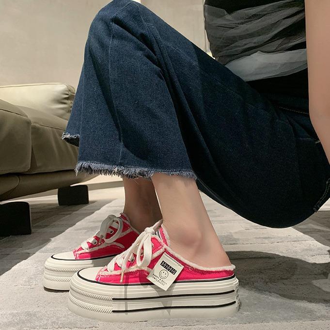 Heelless Bag Head Half Slippers Summer New Platform Canvas Shoes Women's One-pedal Lazy Single Shoes