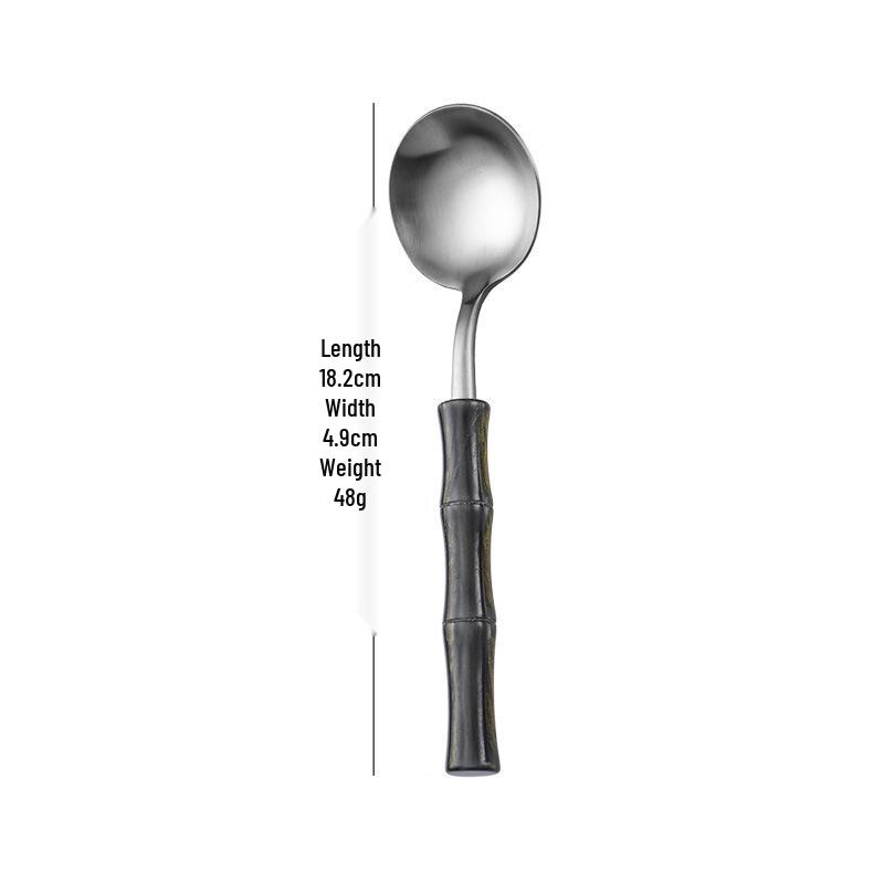 Bamboo Handle Stainless Steel Cutlery Set: Steak Knife, Fork & Dessert Spoon in Gift Box.