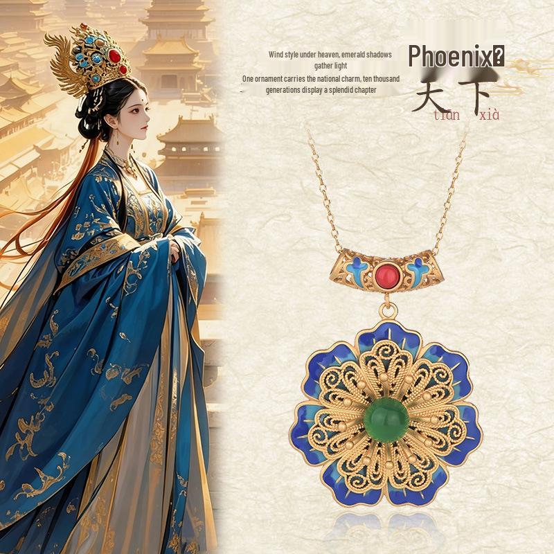 Phoenix Rises: DIY Guochao Style Blue Alloy Enamel Necklace Pendant Electroplated Gold