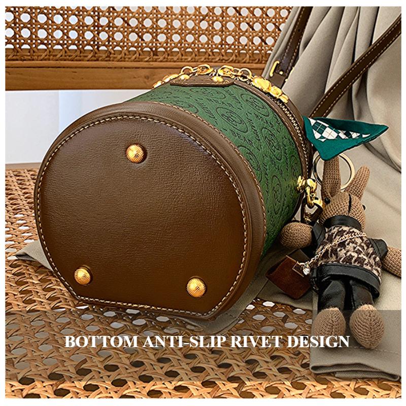 Fashion High Luxury Women's Bucket Bags Cute Cartoon Bear Letter Embossed Cylinder Messenger Bag with Exquisite Pendant Ladies Single Shoulder Bags