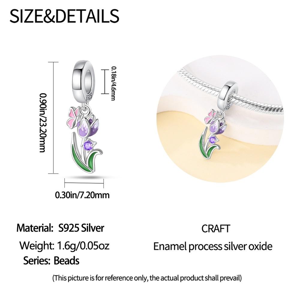 Copper Charms Original Purple Flowers Beads Fit Bracelet Jewelry Diy Lady'S Gift Accessory