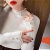 White Knitted Bottoming Shirt Women's Winter Lace Semi-turtleneck Sweater Versatile Slim Top