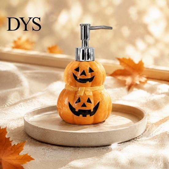 Hand Soap Bottle Halloween Ceramic Ghost Dispenser, with Stainless Steel Pump, Pumpkin Refillable Spooky Dispenser Liquid Container, Empty Shower Gel
