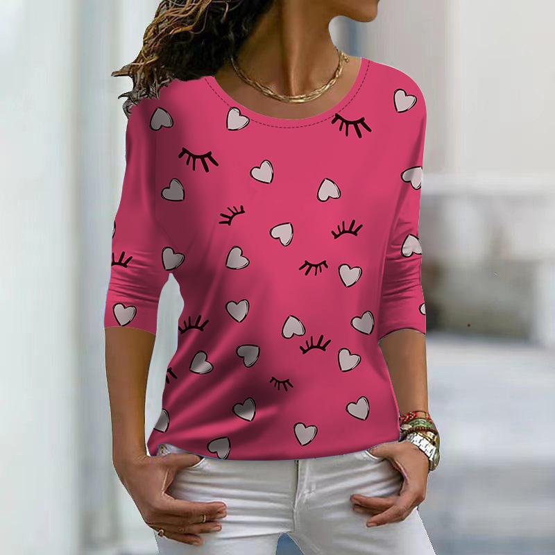 Tops For Women 3D Blue Butterfly Print Round Neck Long Sleeve T-shirt Fall Casual Slim Pullover Women's Long Sleeve Top