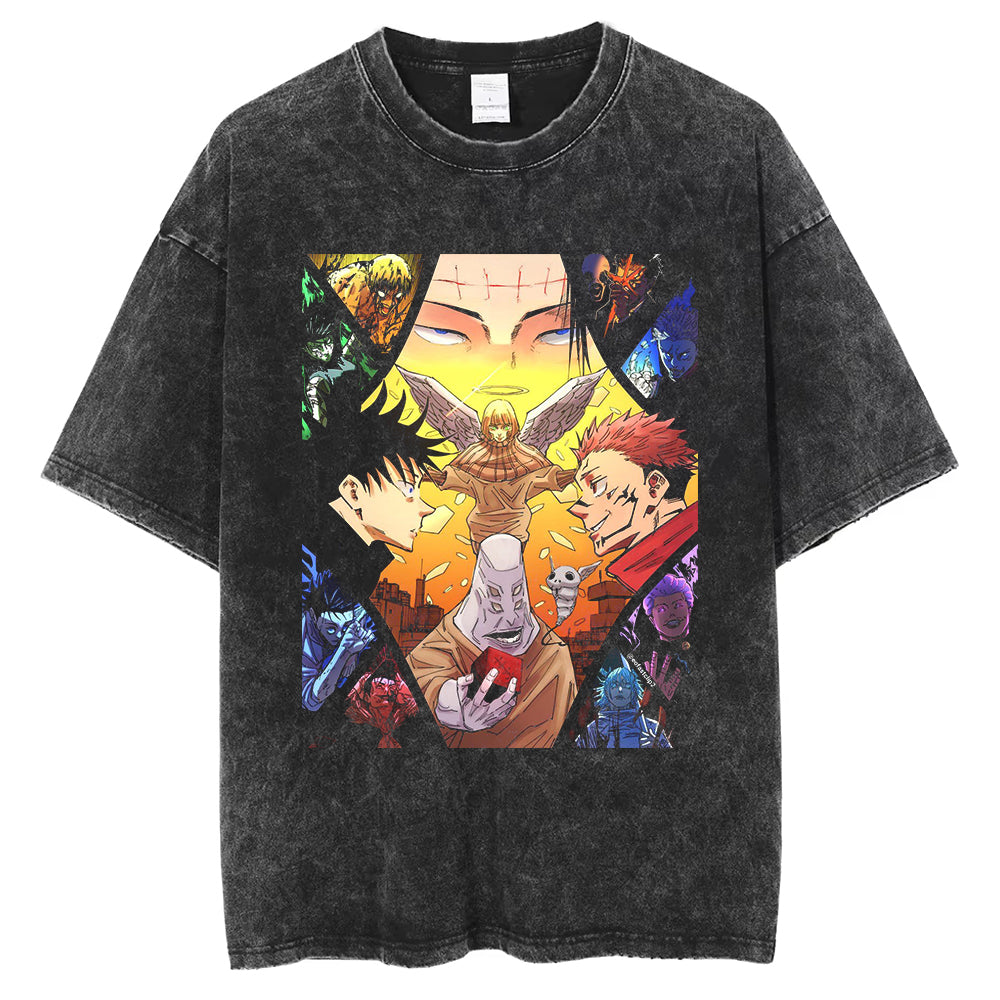 Jujutsu Kaisen Vintage Washed Men's T-shirt Oversized Tee Shirt Anime Manga Short Sleeved Harajuku Men Clothes Cotton High Quality Short Sleeves