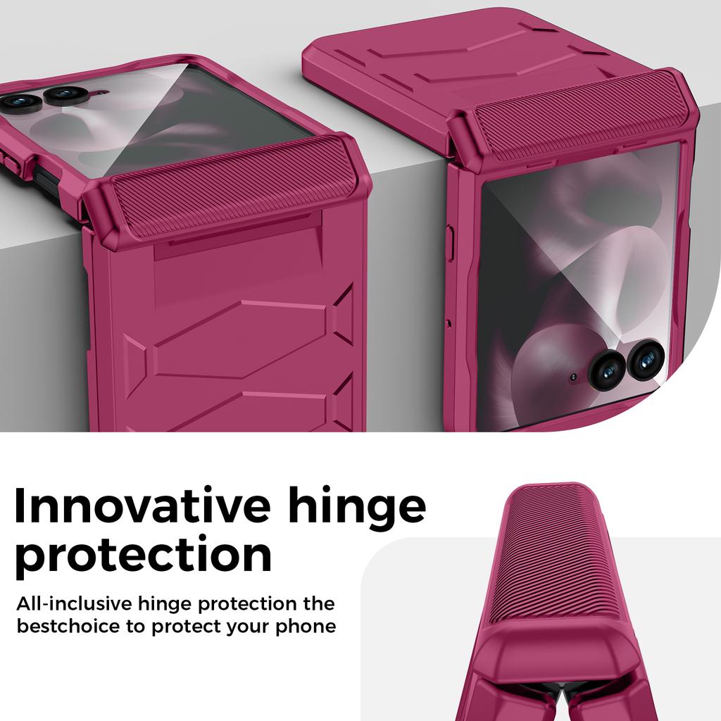 For Motorola Razr Ultra 2025 / Razr Ultra 2026 Case with Hinge Protection, Built-in Screen Protector Shockproof All-Inclusive Phone Cover-Rose Red