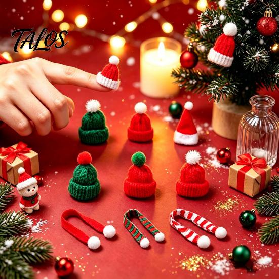 Decorative Bottle Toppers for Christmas 9 Pcs Mini Knit Hat And Scarf Set Advent Calendar, Handmade Tiny Santa Gift Kids Scarves Countdown Calendar