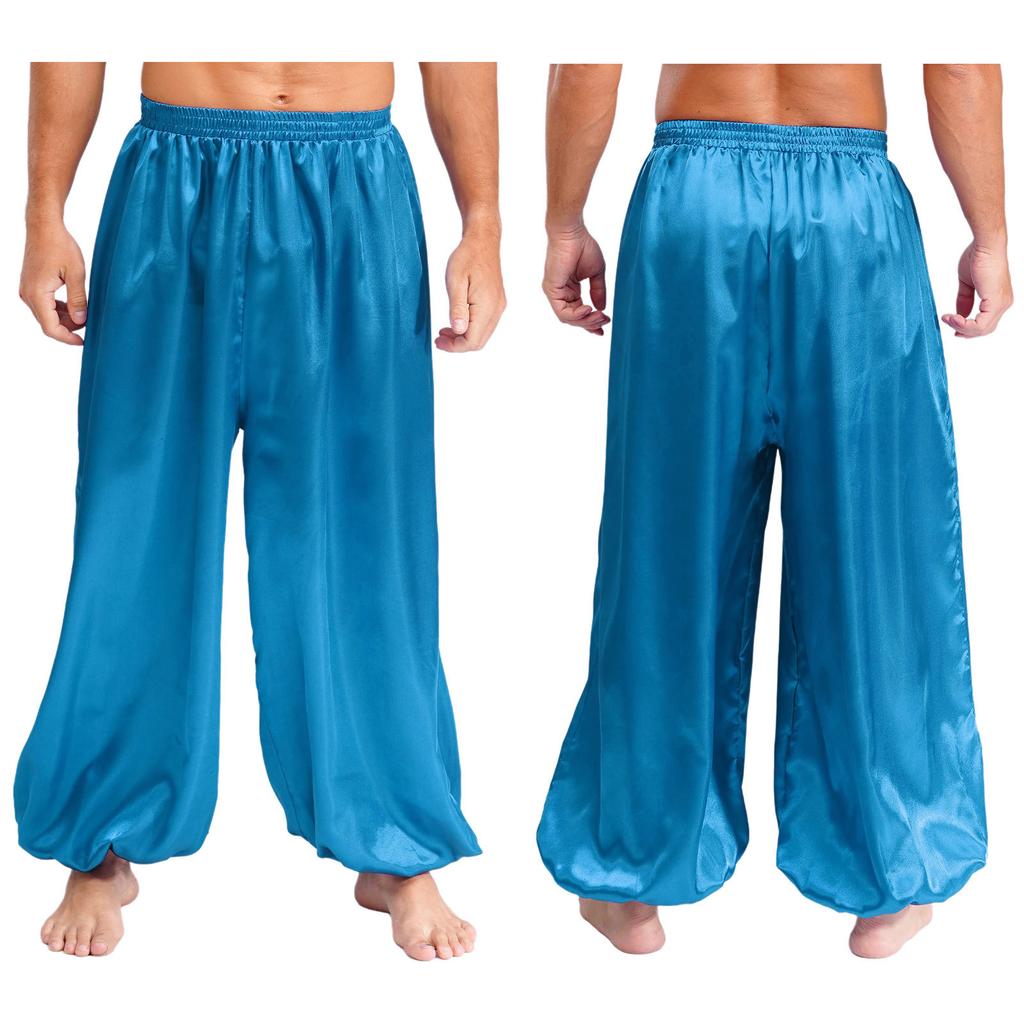 Herren Bauchtanzhose S-XXL Weite Satin Pumphose Elastischer Bund für Bühnenauftritt Themenparty