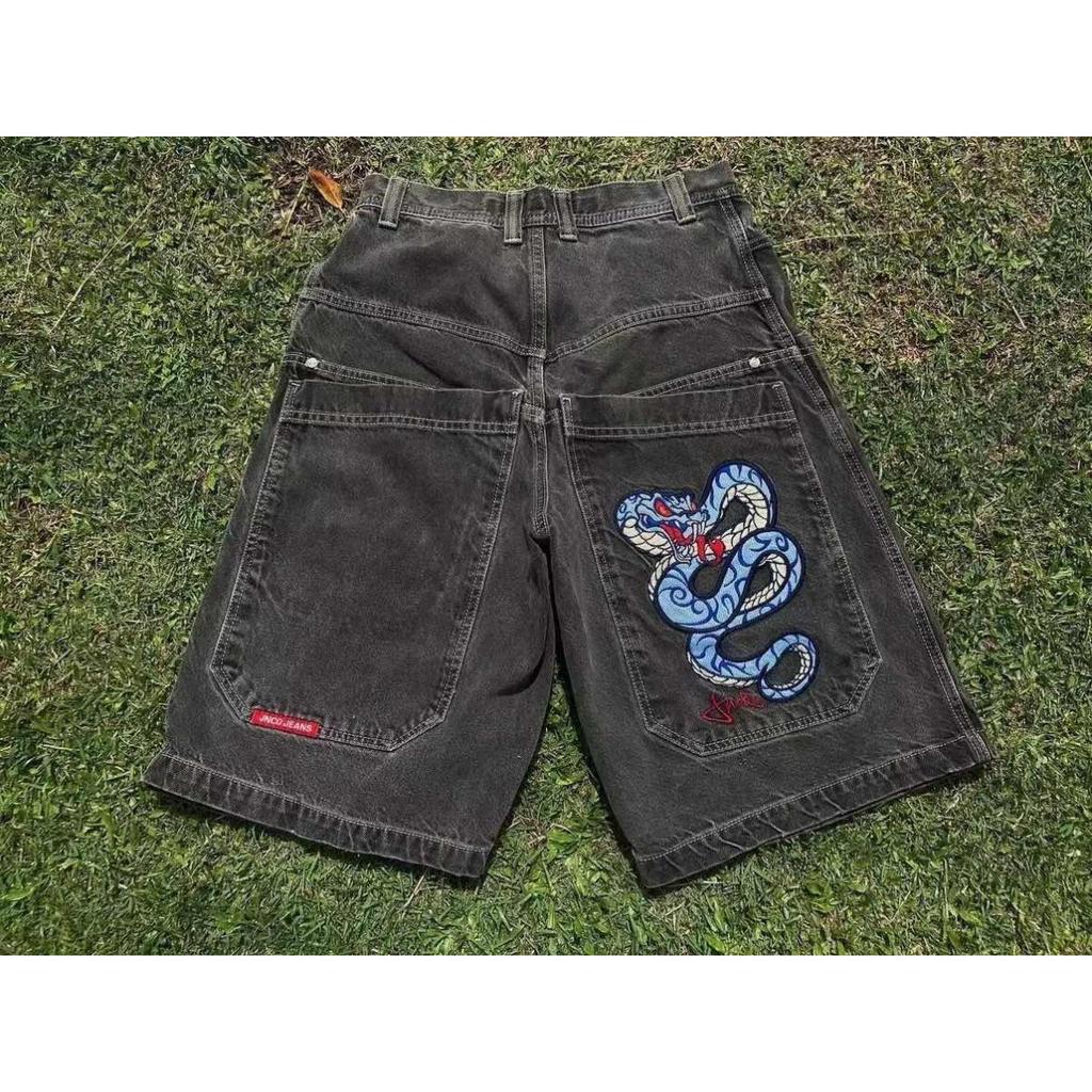 DRIPX Pantaloncini Larghi Y2K Tasche Americane Stampa Denim Pantaloncini da Palestra Anni 2000 Vintage Streetwear Hip Hop Uomo Donna Pantaloncini da Basket