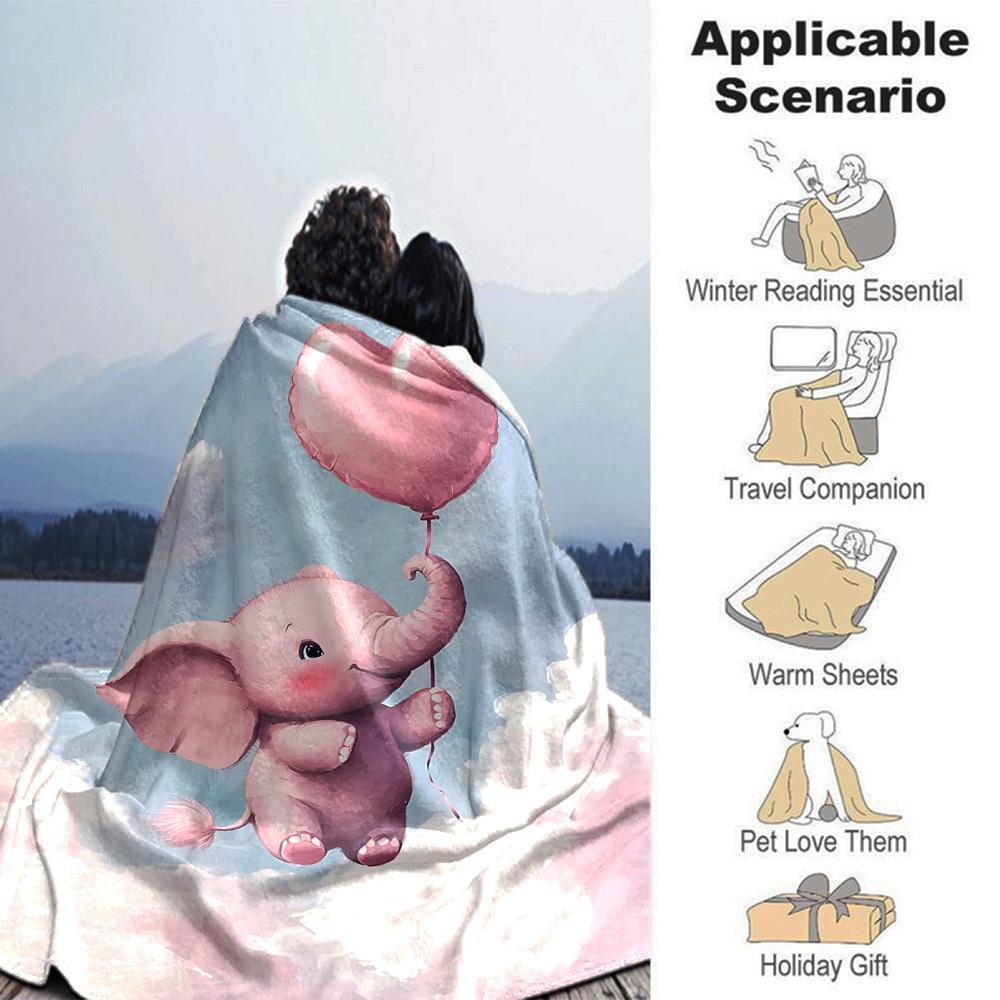 1pc Elephant Balloon Blanket Lightweight Flannel Throw for Sofa Bed Travel Camping Livingroom Office Couch Chair