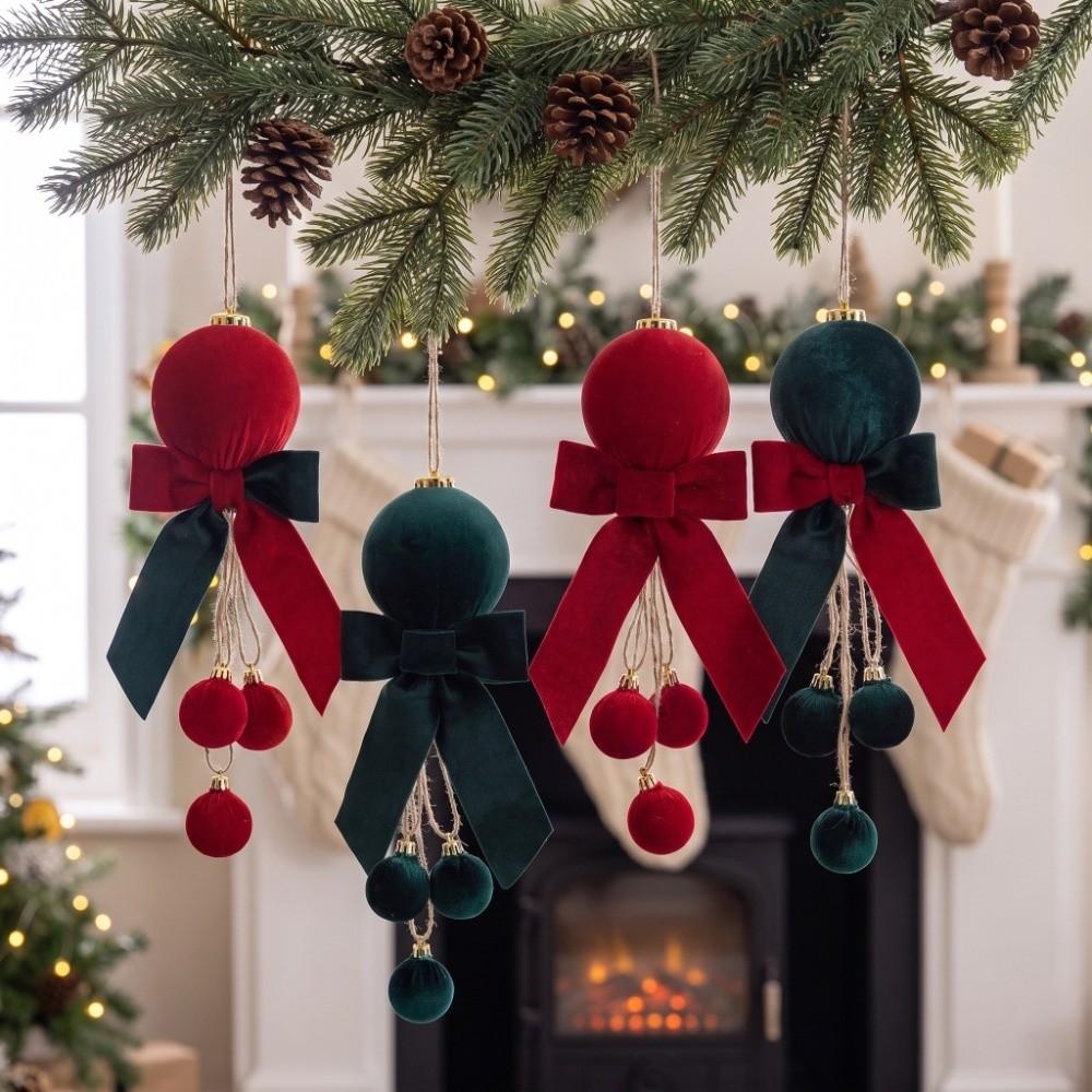 Pendant Christmas Bowknot Ball Pendant Velvet Bow Xmas Ornaments Christmas Hanging Festival Party